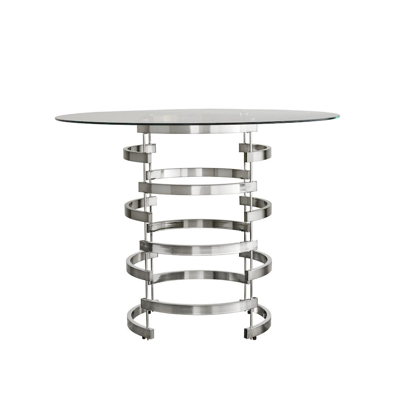 Round Glass Top Vortex Iron Base Counter Height Tabl