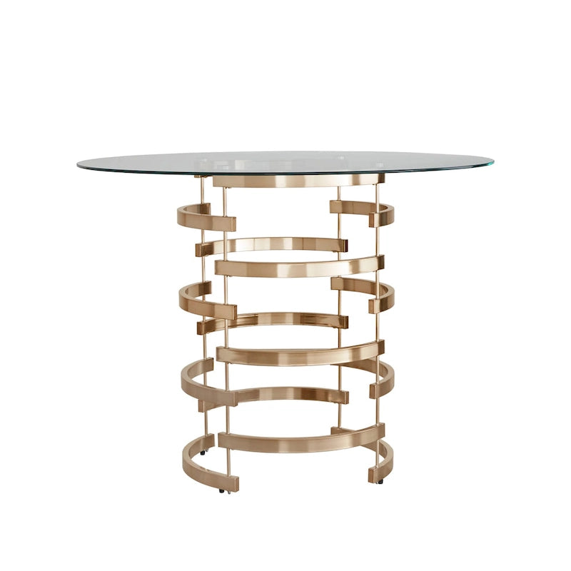 Round Glass Top Vortex Iron Base Counter Height Tabl