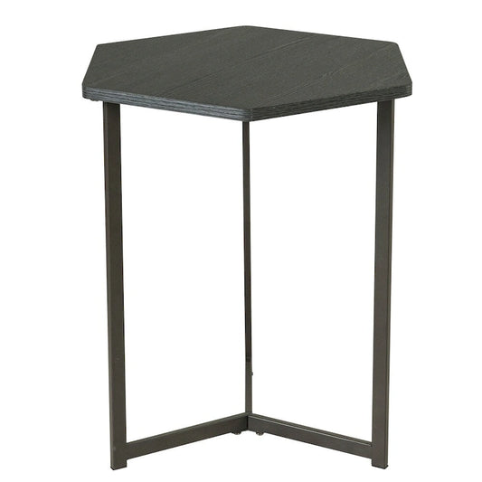Dark Wood Finish Top Hexigon Side Table with Metal Base