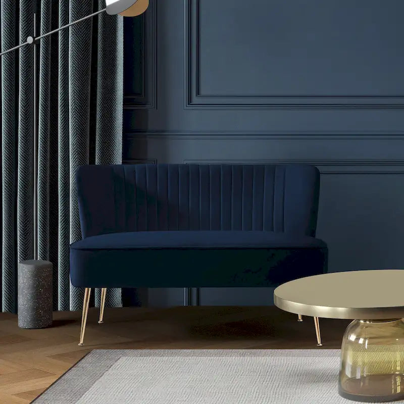 Upholstered Velvet Polyester 46 Wide Loveseat - Armless/ Scalloped Back