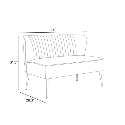 Upholstered Velvet Polyester 46 Wide Loveseat - Armless/ Scalloped Back