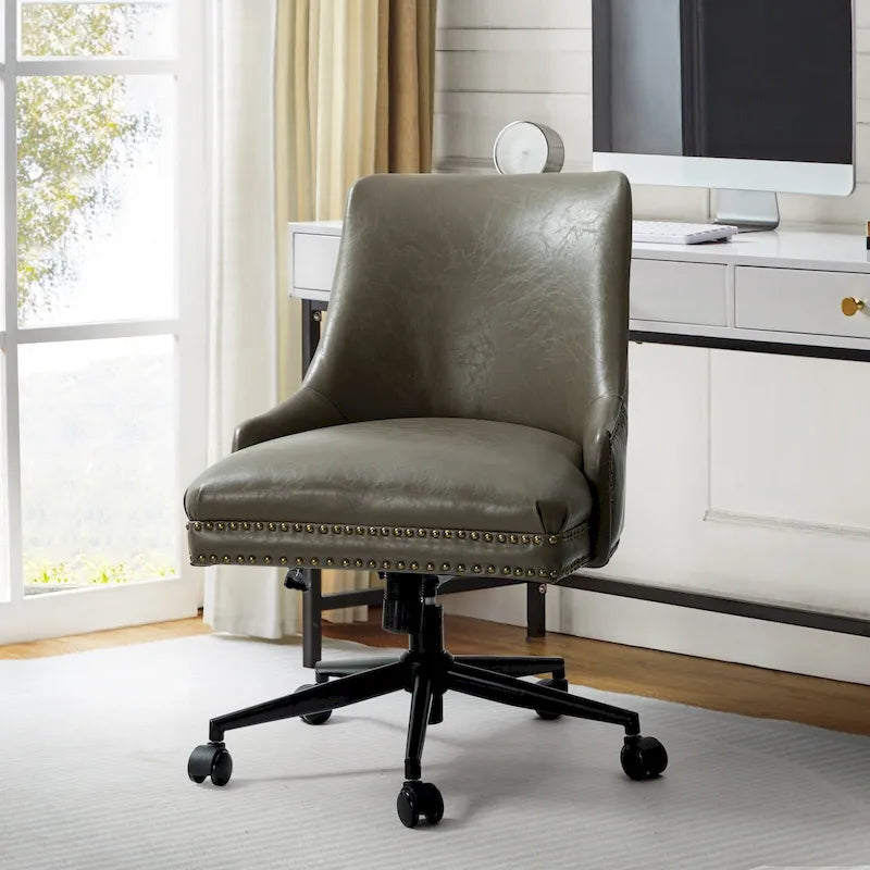 Faux Leather Swivel Office Chair - Mid-Back with Nailhead Trim - 250 lbs Capacity