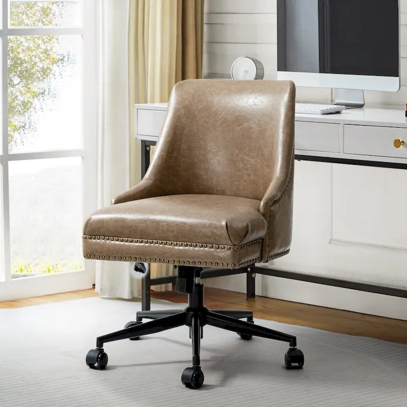 Faux Leather Swivel Office Chair - Mid-Back with Nailhead Trim - 250 lbs Capacity