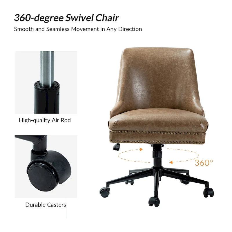 Faux Leather Swivel Office Chair - Mid-Back with Nailhead Trim - 250 lbs Capacity