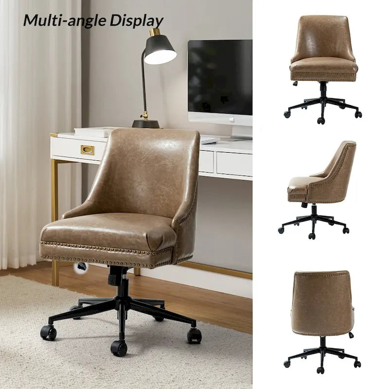 Faux Leather Swivel Office Chair - Mid-Back with Nailhead Trim - 250 lbs Capacity