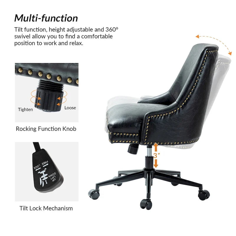Faux Leather Swivel Office Chair - Mid-Back with Nailhead Trim - 250 lbs Capacity