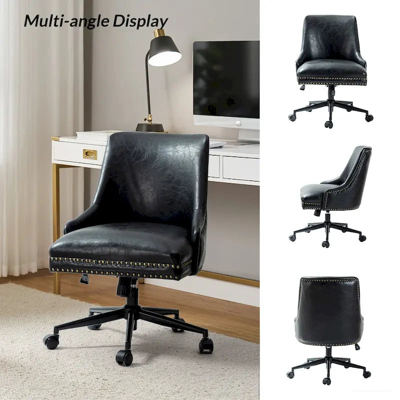 Faux Leather Swivel Office Chair - Mid-Back with Nailhead Trim - 250 lbs Capacity