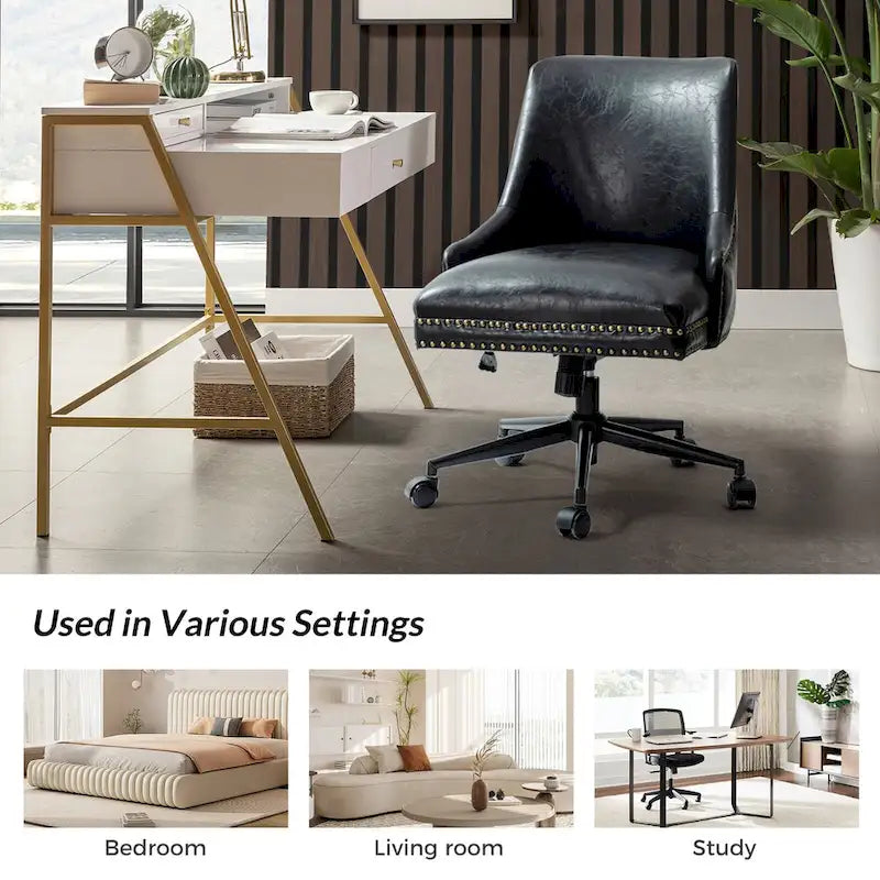 Faux Leather Swivel Office Chair - Mid-Back with Nailhead Trim - 250 lbs Capacity