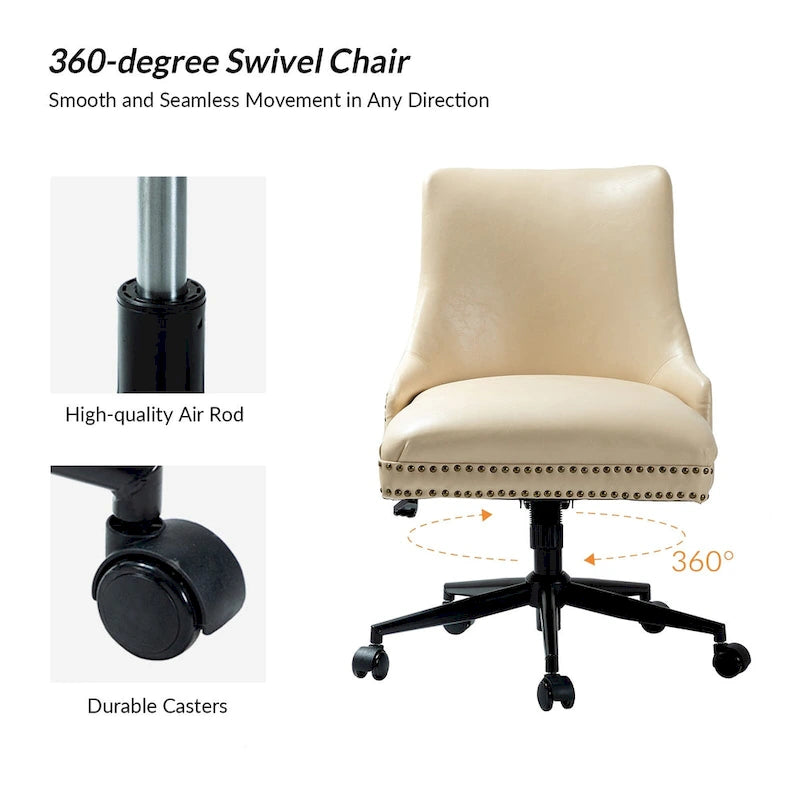Faux Leather Swivel Office Chair - Mid-Back with Nailhead Trim - 250 lbs Capacity