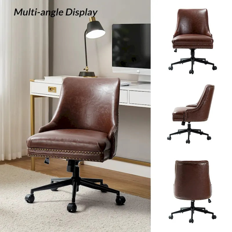 Faux Leather Swivel Office Chair - Mid-Back with Nailhead Trim - 250 lbs Capacity