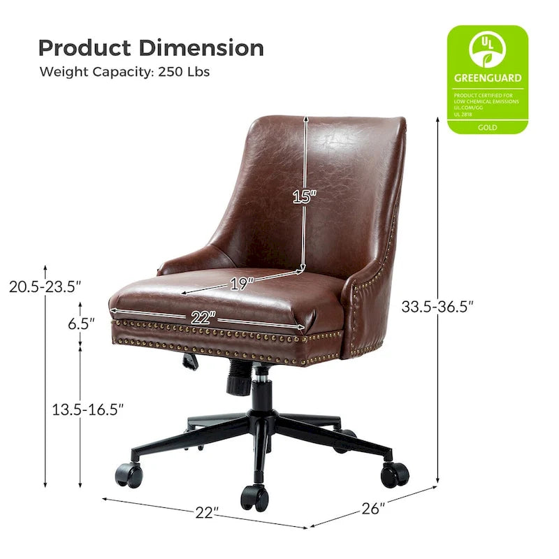 Faux Leather Swivel Office Chair - Mid-Back with Nailhead Trim - 250 lbs Capacity