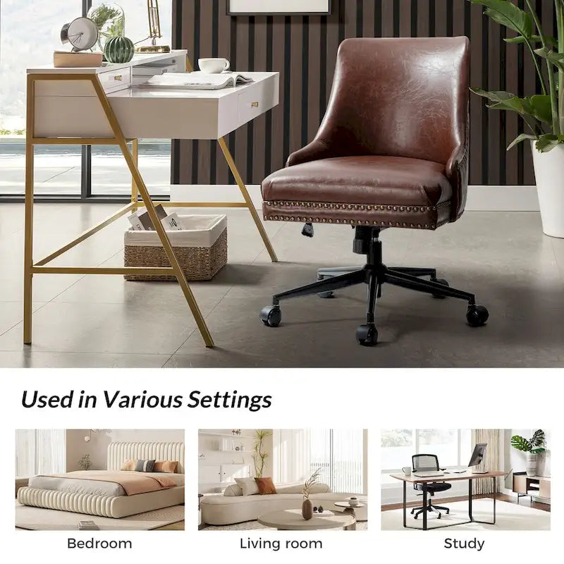 Faux Leather Swivel Office Chair - Mid-Back with Nailhead Trim - 250 lbs Capacity