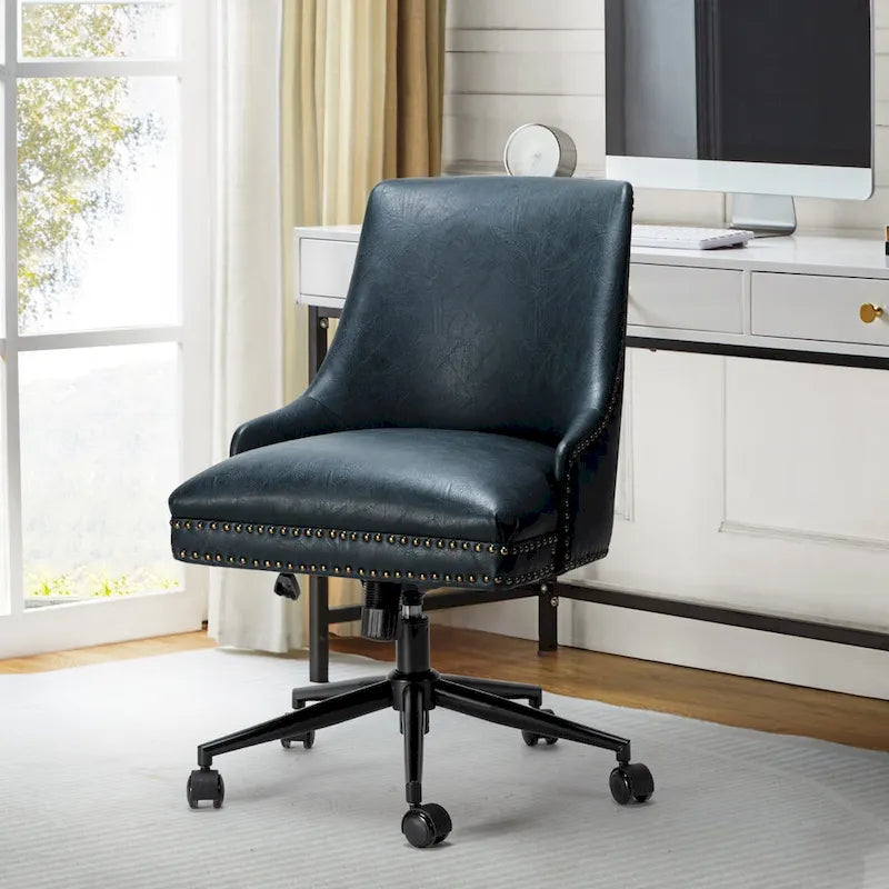 Faux Leather Swivel Office Chair - Mid-Back with Nailhead Trim - 250 lbs Capacity