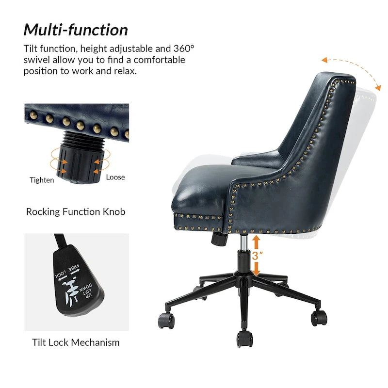 Faux Leather Swivel Office Chair - Mid-Back with Nailhead Trim - 250 lbs Capacity