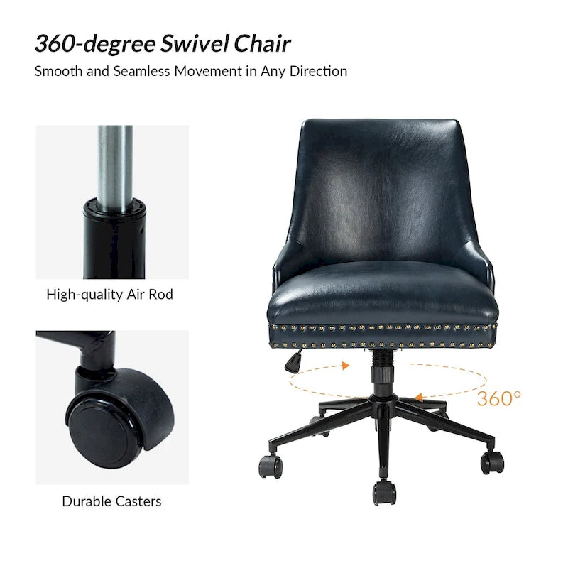 Faux Leather Swivel Office Chair - Mid-Back with Nailhead Trim - 250 lbs Capacity