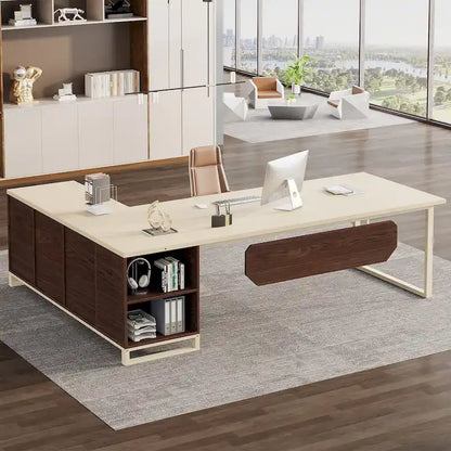 70.8 Executive Desk L-Shaped Office Computer Desk with 55 File Cabinet