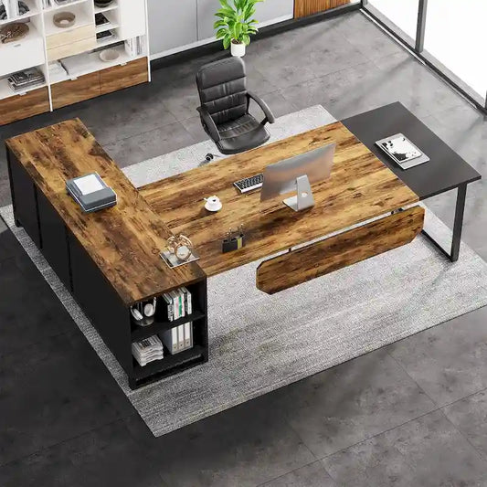 70.8 Executive Desk L-Shaped Office Computer Desk with 55 File Cabinet