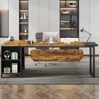 70.8 Executive Desk L-Shaped Office Computer Desk with 55 File Cabinet