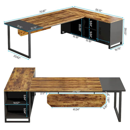 70.8 Executive Desk L-Shaped Office Computer Desk with 55 File Cabinet