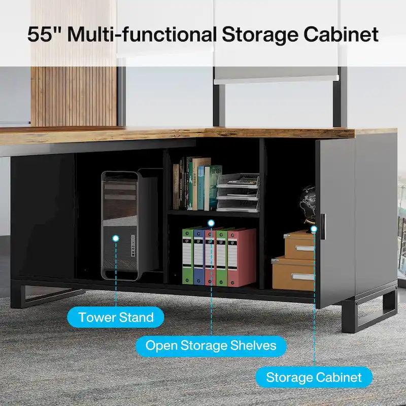 70.8 Executive Desk L-Shaped Office Computer Desk with 55 File Cabinet