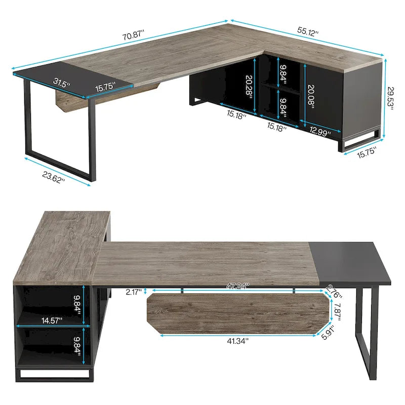 70.8 Executive Desk L-Shaped Office Computer Desk with 55 File Cabinet