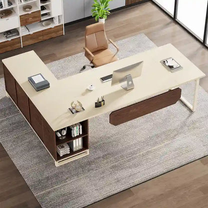 70.8 Executive Desk L-Shaped Office Computer Desk with 55 File Cabinet