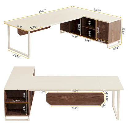 70.8 Executive Desk L-Shaped Office Computer Desk with 55 File Cabinet