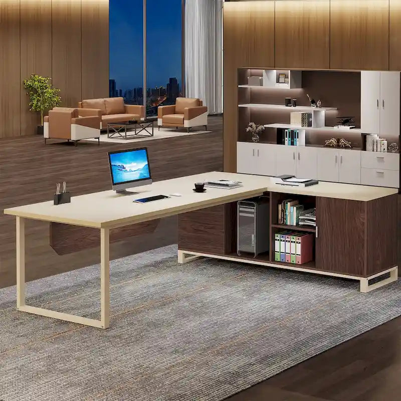 70.8 Executive Desk L-Shaped Office Computer Desk with 55 File Cabinet