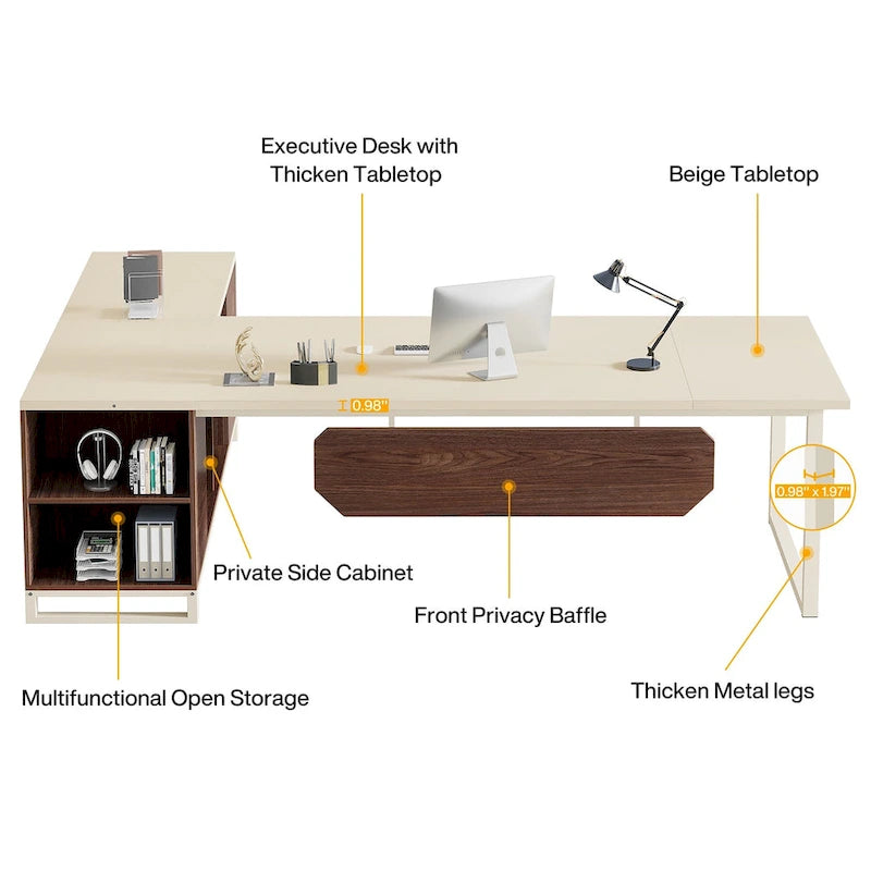 70.8 Executive Desk L-Shaped Office Computer Desk with 55 File Cabinet