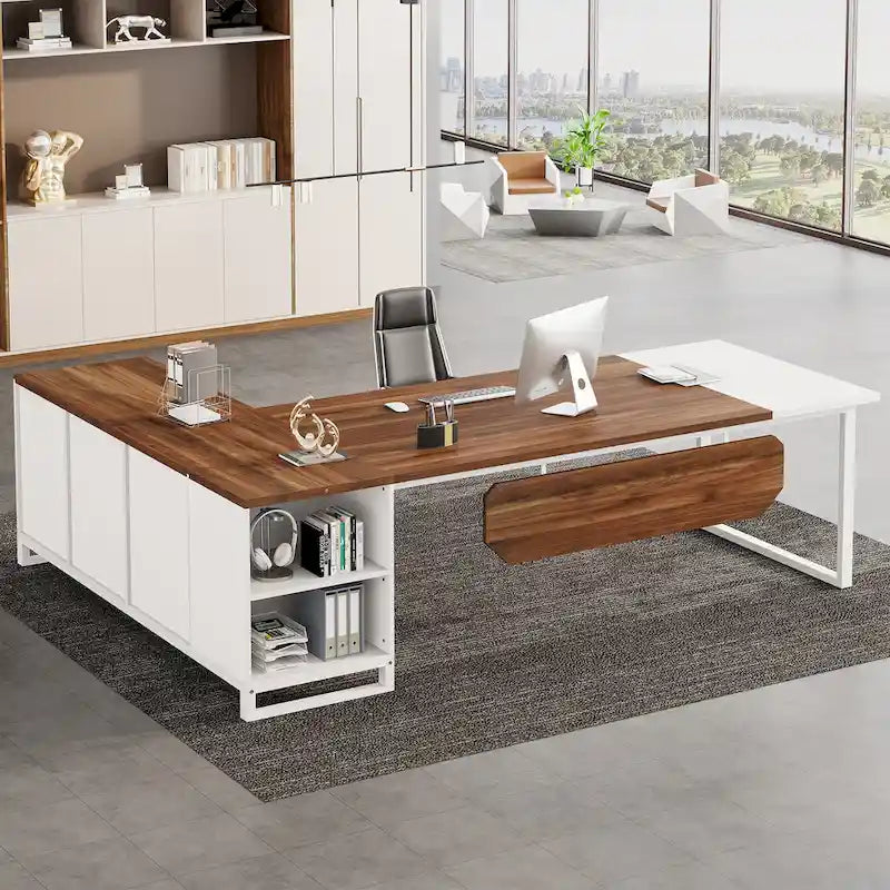 70.8 Executive Desk L-Shaped Office Computer Desk with 55 File Cabinet