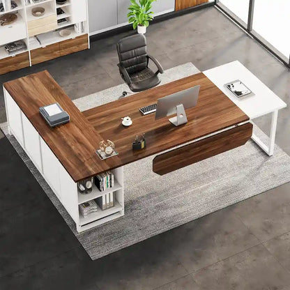 70.8 Executive Desk L-Shaped Office Computer Desk with 55 File Cabinet
