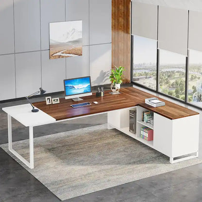 70.8 Executive Desk L-Shaped Office Computer Desk with 55 File Cabinet