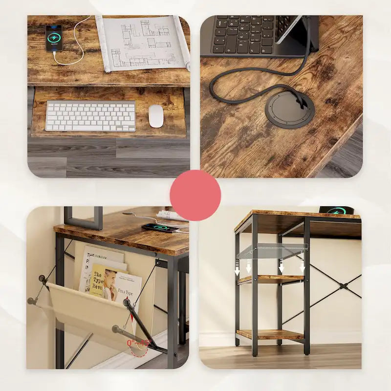 L Shaped Desk LED 95.2 Inch Computer Corner Desk with Keyboard Tray Monitor Stand