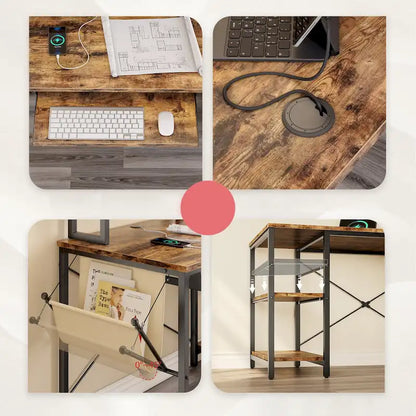 L Shaped Desk LED 95.2 Inch Computer Corner Desk with Keyboard Tray Monitor Stand