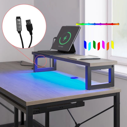 L Shaped Desk LED 95.2 Inch Computer Corner Desk with Keyboard Tray Monitor Stand