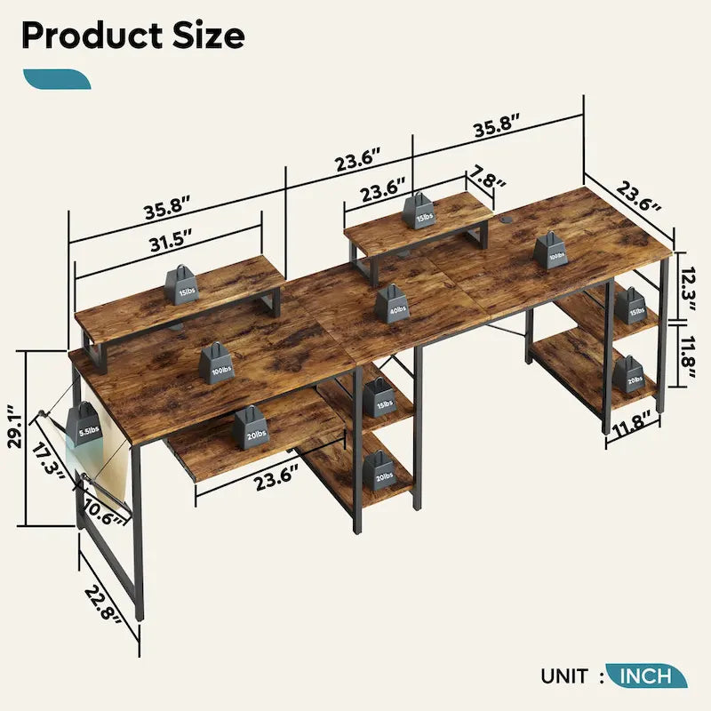 L Shaped Desk LED 95.2 Inch Computer Corner Desk with Keyboard Tray Monitor Stand