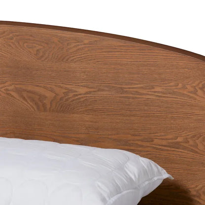 Walnut Brown Full Size Platform Bed with Curved Headboard