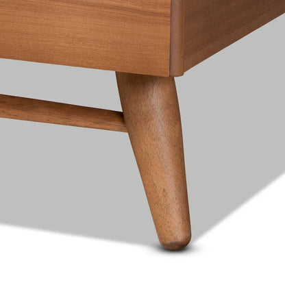 Walnut Brown Full Size Platform Bed with Curved Headboard