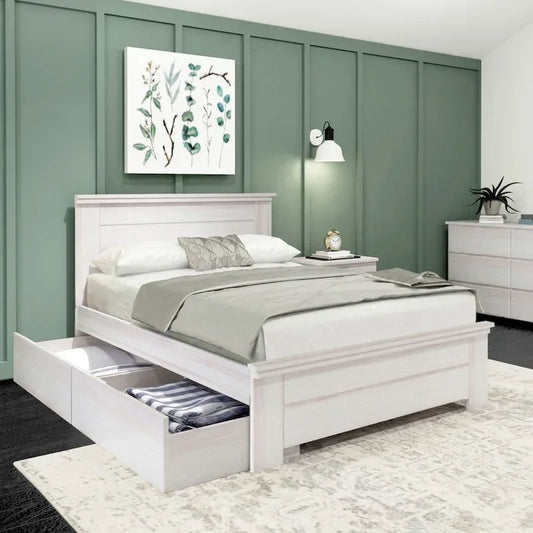 Plank and Beam Farmhouse Full Bed with Panel Headboard with Storage Drawers