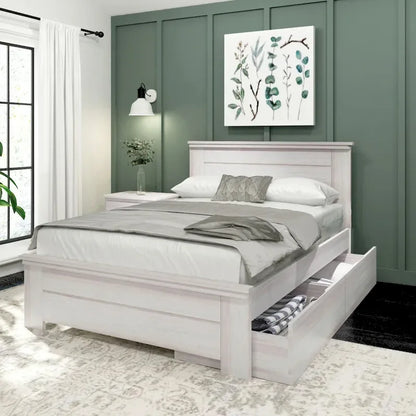 Plank and Beam Farmhouse Full Bed with Panel Headboard with Storage Drawers