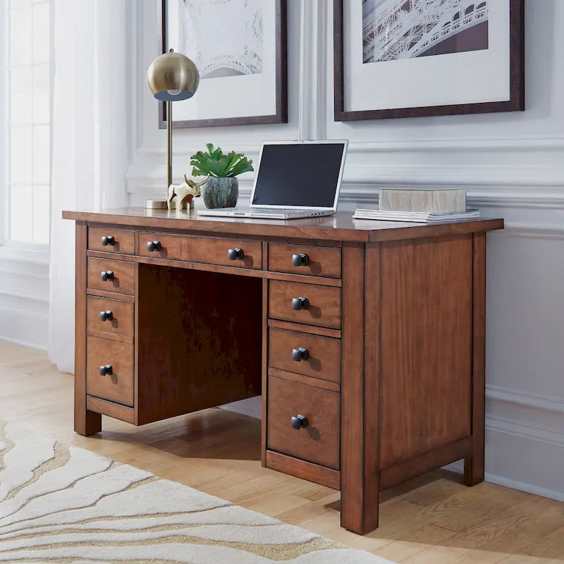 Aged Maple Executive Desk 54W - Single User Home Office
