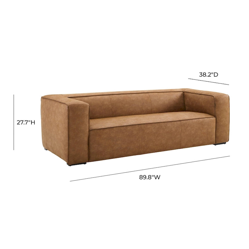 Aurora Modern Brown Blended Leather Sofa - 89.8W x 38.2D x 27.2H