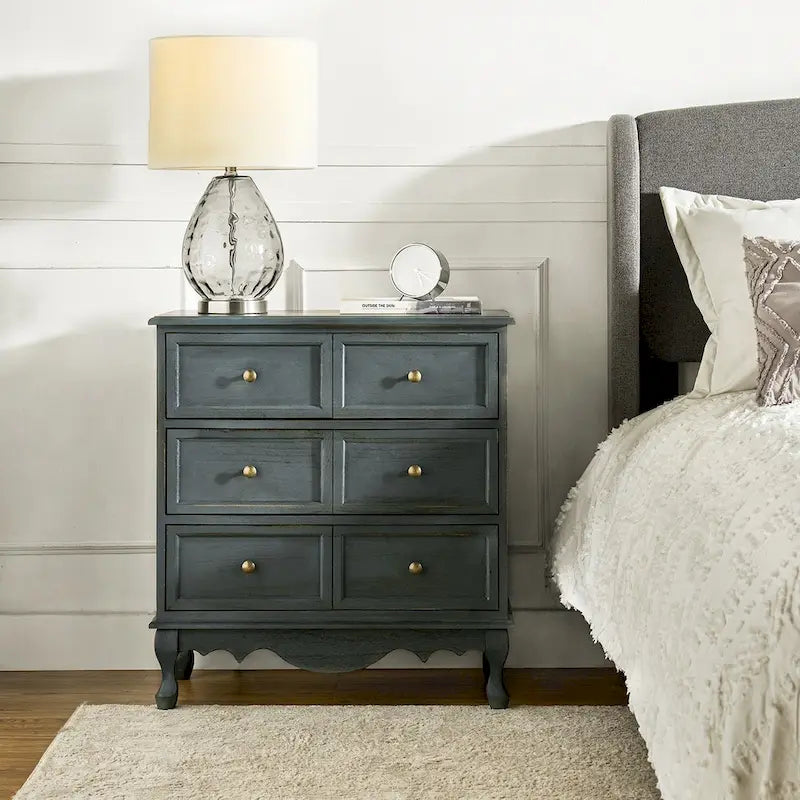 Farmhouse 30Tall Distressed 3-Drawer Nightstand With Solid Wood Legs and Adjustable Feet