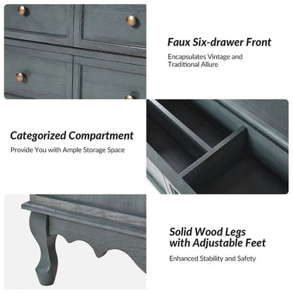 Farmhouse 30Tall Distressed 3-Drawer Nightstand With Solid Wood Legs and Adjustable Feet