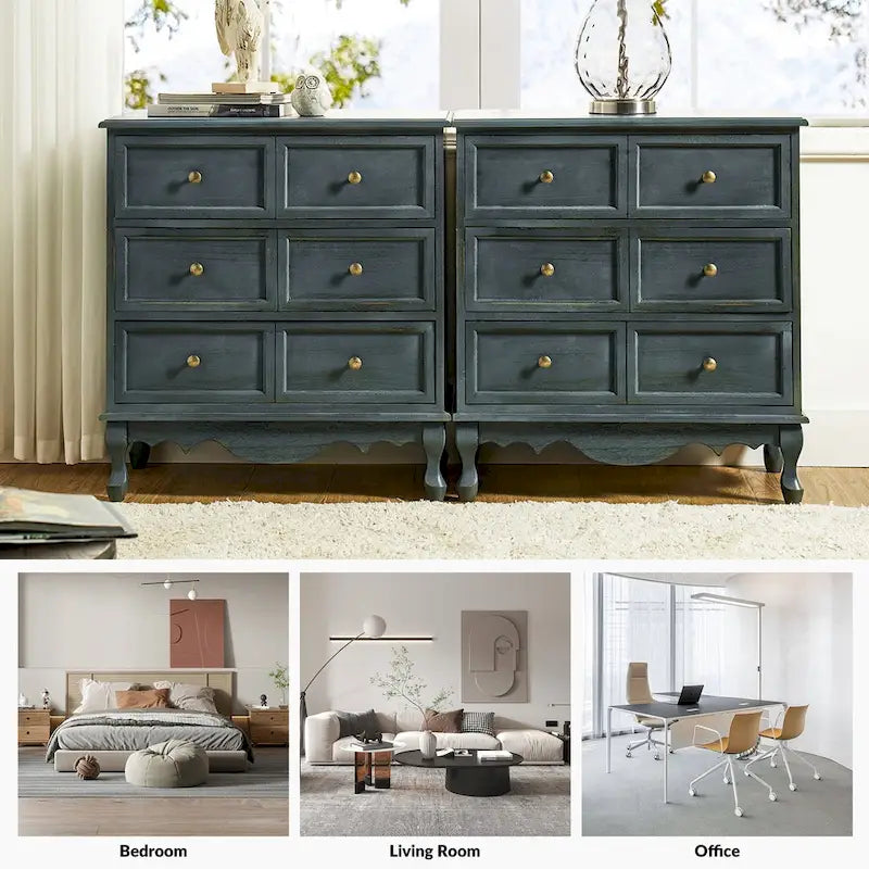 Farmhouse 30Tall Distressed 3-Drawer Nightstand With Solid Wood Legs and Adjustable Feet