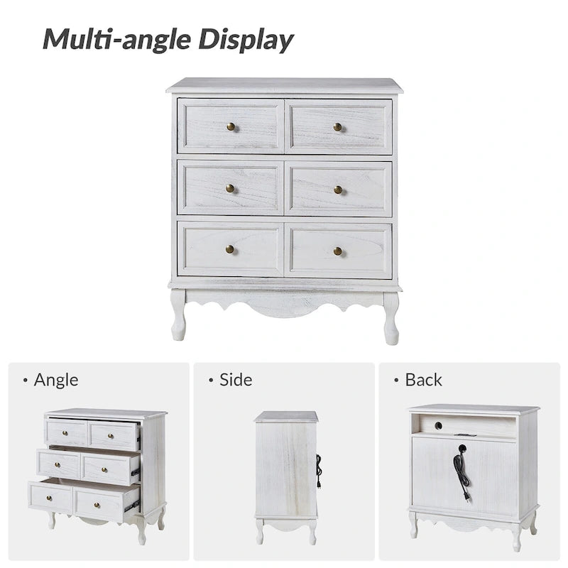 Farmhouse 30Tall Distressed 3-Drawer Nightstand With Solid Wood Legs and Adjustable Feet