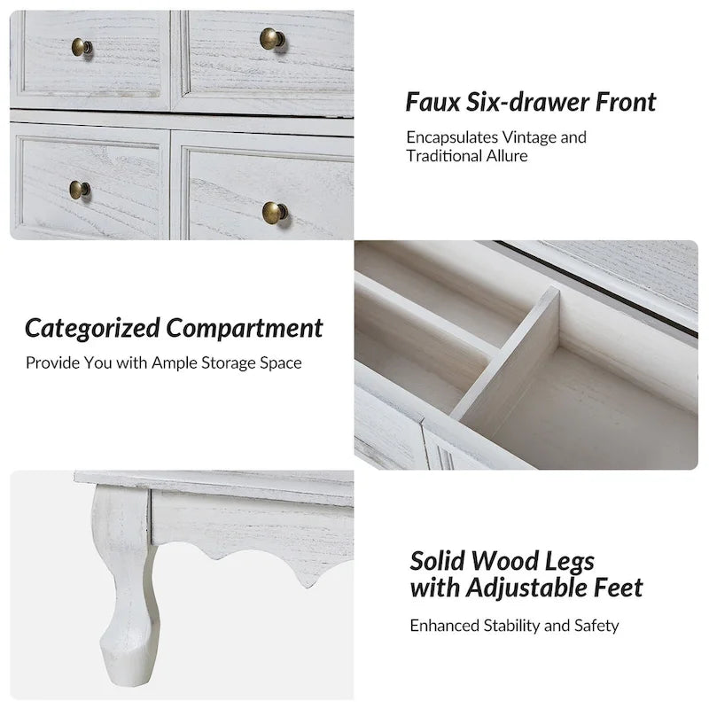 Farmhouse 30Tall Distressed 3-Drawer Nightstand With Solid Wood Legs and Adjustable Feet