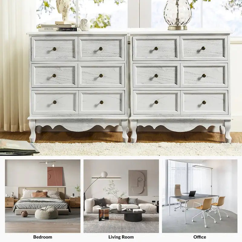 Farmhouse 30Tall Distressed 3-Drawer Nightstand With Solid Wood Legs and Adjustable Feet