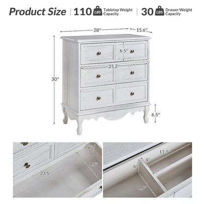 Farmhouse 30Tall Distressed 3-Drawer Nightstand With Solid Wood Legs and Adjustable Feet