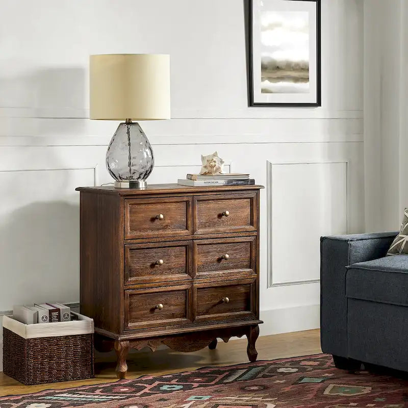 Farmhouse 30Tall Distressed 3-Drawer Nightstand With Solid Wood Legs and Adjustable Feet